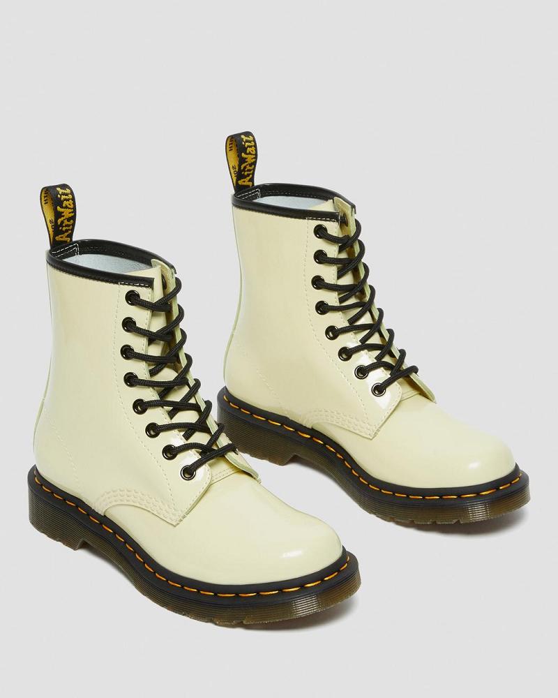 Women's Dr Martens 1460 Patent Leather Lace Up Boots Cream | AU 192EBC